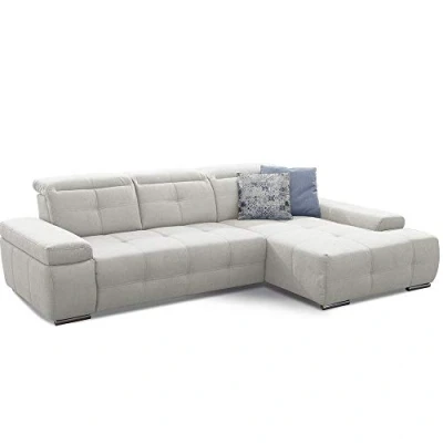 Abbildung von Cavadore Schlafsofa Mistrel mit XL Longchair, Ecksofa leichter Fleckentfernung dank Soft Clean, geeignet für Haushalte Kindern, Haustieren, 273 x 77 173, weiß