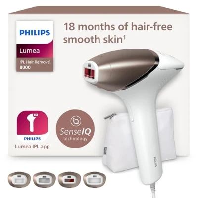 Abbildung von Philips Lumea IPL 8000 Series Haarentfernungsgerät mit SenseIQ Technologie Alternative zur Laserhaarentfernung 4 Aufsätze für Körper, Gesicht, Bikinizone &amp; Achselhöhlen (BRI948/00)