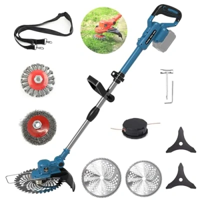 Abbildung von Akku Rasentrimmer für Makita Akkus mit 5 Klingentypen Bürstenlose Unkrautbürste(ohne Akku) (Blue)