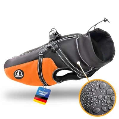 Abbildung von Tierhood Regenmantel Hund Hunderegenmantel Wasserdicht Hundemantel für kleine Hunde Reflektierende Regenjacke inklusive Geschirr Orange