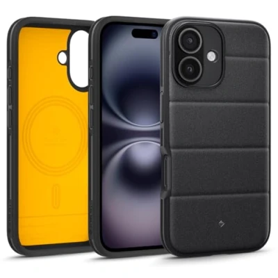 Abbildung von Caseology Athlex Mag für iPhone 16 Hülle Magnetische [Sandstein Textur] Fallschutz in Militärischer Qualität mit Seitlichen Griffmustern Active Black