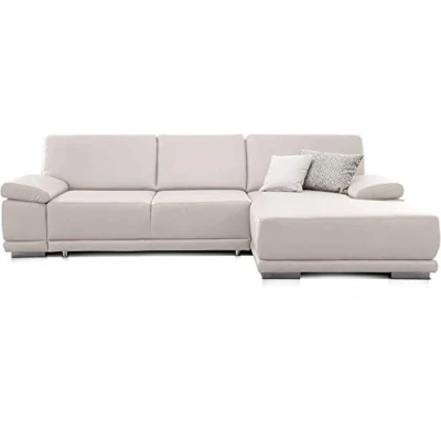 Abbildung von CAVADORE Eckcouch Corianne in Kunstleder / Sofa L Form mit verstellbaren Armlehnen und Longchair 282 x 80 162 Lederimitat, grau