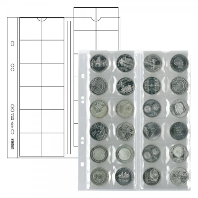 Abbildung von LINDNER Das Original Multi Collect Münzblätter für 24 Münzen bis 34 mm Durchmesser, Zwischenblätter schwarz, 5er Packung