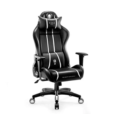 Abbildung von Diablo X One 2.0 Gaming Stuhl Gamer Chair Bürostuhl Schreibtischstuhl Verstellbare Armlehnen Ergonomisches Design Nacken/ Lendenkissen Wippfunktion Schwarz Weiß Normal (L)