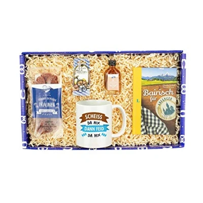 Abbildung von Bavariashop Geschenkbox &quot;Für Zuagroaste&quot;, Zünftige Geschenkidee zum Überleben in Bayern, Stabiler Karton im bayerischen Design