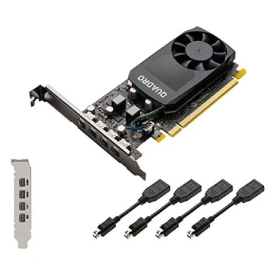 Abbildung von hp NVIDIA Quadro P620 2GB Grafikkarte (512 CUDA Cores, GDDR5, 128 Bit, PCI Express x16 3.0) Mit x4 mDP zu DP Kabeln, High &amp; Low Profile Brackets 3ME25AA Plain Boxed