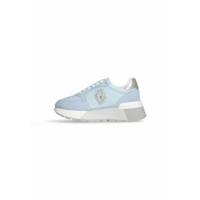 Abbildung von Liujo BA5049 Amazing Portofino Damen Sneakers aus Nubuk und hellblauem Stoff, hoher Keilabsatz, himmelblau, 37 EU