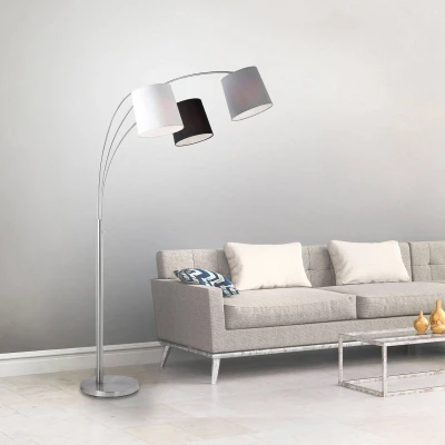 Abbildung von JUST LIGHT Stehlampe MELVIN, ohne Leuchtmittel, weiß, grau, schwarz, Kippschalter an der Stehleuchte, Metall u. Stoff