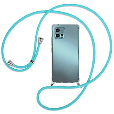 Abbildung von mtb more energy® Handykette kompatibel mit Motorola Moto G72 türkis Smartphone Hülle zum Umhängen Anti Shock Full TPU Case