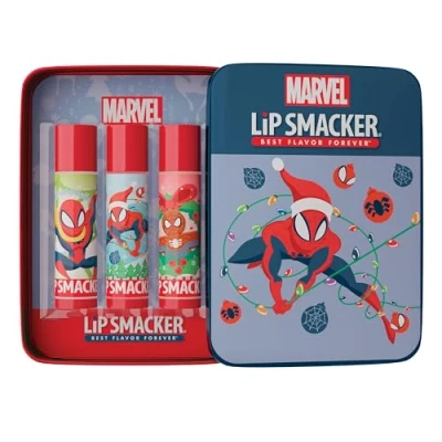Abbildung von Lip Smacker Balm Tin Trio, 3 teiliges Geschenkset für Kinder, Spiderman Edition, mit Rizinusöl, Feuchtigkeitsspendend und Leicht Aufzutragen,