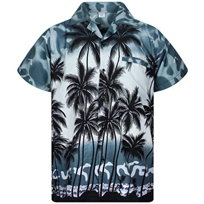 Abbildung von King Kameha Funky Hawaii Hemd, Herren, Kurzarm, Beach, Grau, 5XL