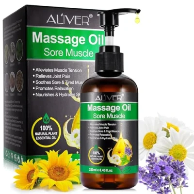 Abbildung von Massageöl für Muskelentspannung Gelenkschmerzen Linderung, Lavendel Peppermint Massage Oil körper Erwärmen, Entspannen, Feuchtigkeitsspenden 250ML