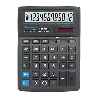 Abbildung von Tischrechner DONAU TECH/K DT4121 01 12 Stellig Wurzelfunktion/ 199x153x31mm/ Farbe: Schwarz/Rechner mit 10 stelliger Anzeige/Dual Power Solar Batteriebetrieb/Kompaktes Design/ 5 Jahre Garantie