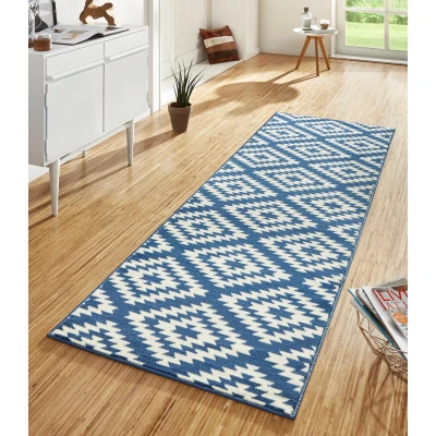 Abbildung von Hanse Home Teppich Läufer Nordic 80x500cm Teppichläufer Weicher Kurzflor Modern Raute Design für Flur, Schlafzimmer, Kinderzimmer, Badezimmer, Wohnzimmer, Küche Dekoläufer Blau