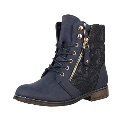 Abbildung von Elara Damen Stiefeletten Worker Boots Spitze Chunkyrayan B9812 KB Dunkelblau 36