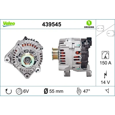 Abbildung von VALEO 439545 Lichtmaschine 14V 150A BMW: 3 Limousine, Touring, 5 Limousine
