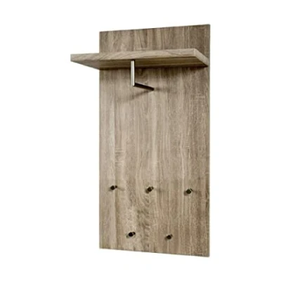 Abbildung von HAKU Möbel Wandgarderobe edelstahloptik, Eiche trüffel, MDF, Metall Maße: B 49 cm x H 100 T 31 cm, Style: Modern