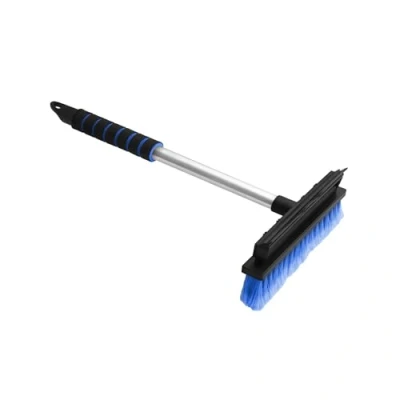 Abbildung von ToM PaR Reinigungsbürste mit Gummiwischer 2 in 1 Bürste abstreifer Ergonomischer Griff Gummi zum Wischen von Wasser und Dampf Haltbare Borsten Autoscheiben Spiegel 43 cm Blau