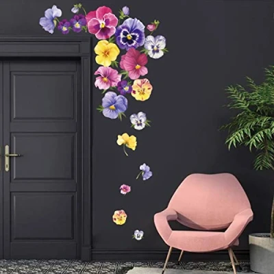 Abbildung von ufengke Wandtattoo Stiefmütterchen Blumen Wandaufkleber DIY Vinyl Wandsticker für Schlafzimmer Mädchen Wohnzimmer