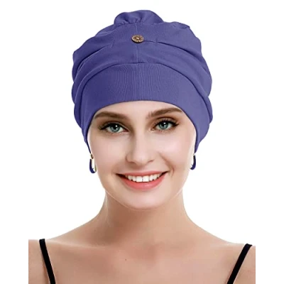 Abbildung von osvyo Baumwolle Chemo Kopfbedeckung für Damen Krebs Haarausfall Hut Leichte Versiegelte Verpackung Denim BLAU