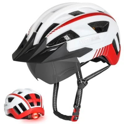 Abbildung von VICTGOAL Fahrradhelm MTB Mountainbike Helm mit magnetischem Visier Abnehmbarer Sonnenschutzkappe und LED Rücklicht Radhelm Rennradhelm für Erwachsenen Herren Damen (XL: 59 63cm, White)