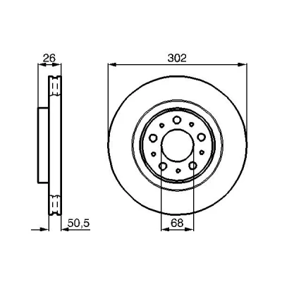 Abbildung von BOSCH 0 986 478 454 Bremsscheibe 302, 26 5 108 Belüftet geölt hochgekohlt VOLVO: V70 I, XC70 I Cross Country, C70 Coupe