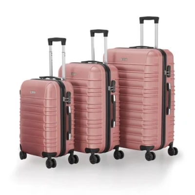 Abbildung von Juskys Hartschale Kofferset Reisekoffer 3 teilig Zahlenschloss, geräuscharme 360 Rollen groß, Teleskopgriff, leicht Koffer in Rosa