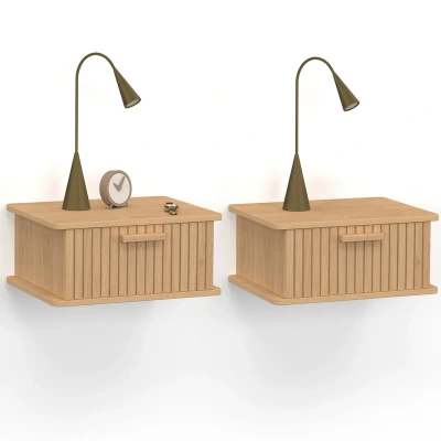 Abbildung von Lot von 2 Wand Nachttischen JULIETTE 1 Schublade Hängeregal Latten Holzleiste IDMarket