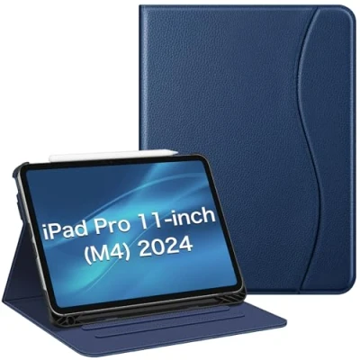 Abbildung von Fintie Hülle für iPad Pro 11 Zoll M4 (2024) (Modellnummer: A2836/A2837/A3006) mit Stifthalter, Multi Winkel Betrachtung Folio Stand Schutzhülle Case Dokumentschlitze, Marineblau