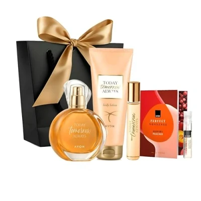Abbildung von AVON Cosmetics Eau de Parfum TTA TOMORROW 50 ml Körperlotion Taschenspray Sinnliches Damen Duftset, 5 tlg., Duftset mit warmer Amber und Vanillenote