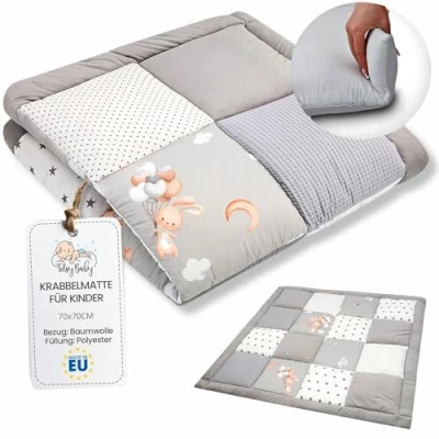 Abbildung von Baby krabbeldecke 70x70 cm spielmatte Patchwork gepolstert bodenmatte Dicke babykrabbeldecke Baumwolle mit Velvet Activity mat Kaninchen