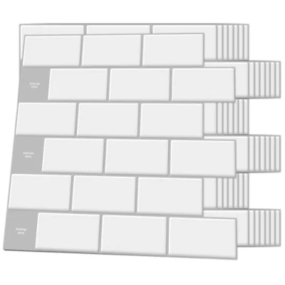 Abbildung von Art3d Keramikfliesen Metro Fliesen Selbstklebend fliesenaufkleber klebefliesen küche 3d Wandpaneele Weiß mit grauer Fuge 30 x 30cm