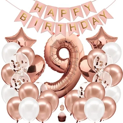 Abbildung von envami® Geburtstagsdeko Mädchen Rosegold Zahl 9. Geburtstag Happy Birthday Deko Folienballon 9 Luftballon Kindergeburtstag