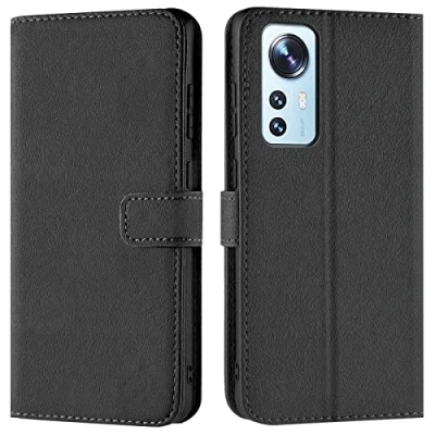 Abbildung von Verco Handyhülle für Xiaomi 12 Lite Hülle, Bookcase Tasche Flipcover 5G Case [Kartenfächer/Aufstellfunktion], Schwarz