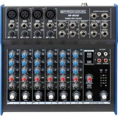 Abbildung von Pronomic Mischpult M 802 Live/Studio 8 Kanal DJ Mixer, mit 4 Mono Kanäle XLR/Klinke, 2 Stereo Kanäle, 3 Band EQ