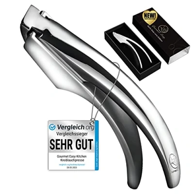 Abbildung von Knoblauchpresse Edelstahl Ideal für grobes Knoblauchhack in Herzform Knoblauch Presse &amp; Ingwer (kein Schälen notwendig) Leicht zu reinigende Garlic Press mit 5 Jahren Garantie