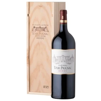 Abbildung von Geschenkbox Holzkiste Magnumflasche Rotwein Château Tour Prignac AOP Medoc 1,5 L