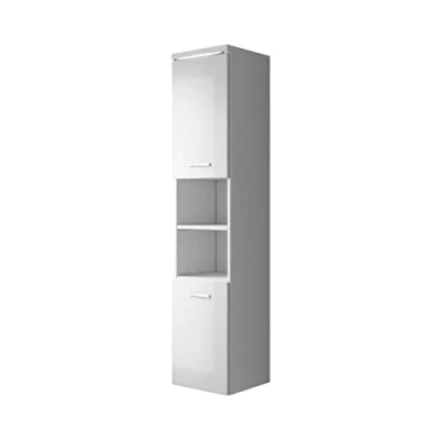 Abbildung von Badezimmer Schrank Paso 160cm Hochglanz Weiß Fronten Regal Hochschrank Möbel Badschrank