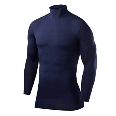 Abbildung von PowerLayer Kompressionsshirt Herren Compression Shirt Funktionssshirt Langarm Laufshirt Mock Neck Sportshirt Longsleeve Oberteil Unterziehshirt Dunkelblau, XL