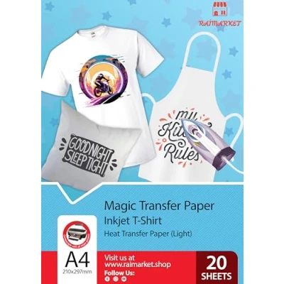 Abbildung von Transferpapier/Bügelpapier/Transferfolie für HELLE Textilien/Stoffe von Raimarket 20 Blatt A4 Inkjet Bügeleisen auf Papier/Transferfolie/T Shirt Transfers Textilefolien DIY Stoffdruck (20)