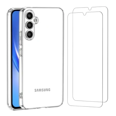 Abbildung von NEW&#039;C Hülle für Samsung Galaxy A34 5G Super Transparent Silikon Weiches TPU Gel und 2 x Panzer Schutz Glas Ultrabeständig