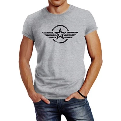 Abbildung von Neverless Airforce Emblem Fashion Stree Tshirt print, Herren, Größe: Small, Grau
