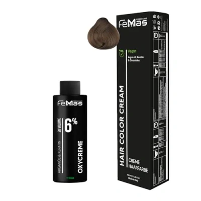 Abbildung von Femmas Haarfarbe Set Mittelblond Gold Intensiv 7.33 I Hair Color Cream 100ml + Oxycreme 6% Permanente Haar Coloration Entwickler Schonend &amp; langanhaltend Salon für Zuhause