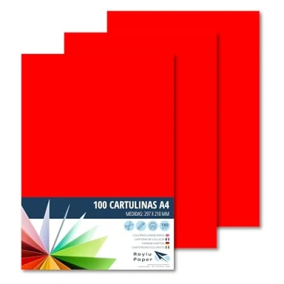 Abbildung von RAYLU PAPER Tonpapier A4, 100 Stück Kartonpapier 180g/m², 210 x 297 mm, professionelle farbige Kartons für Büro, Kopierpapier, Buntes Papier zum Basteln (Rot)