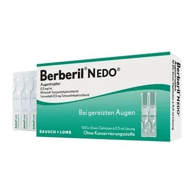 Abbildung von Berberil N EDO Augentropfen bei akut geröteten, gereizten Augen 10X0,5 ml