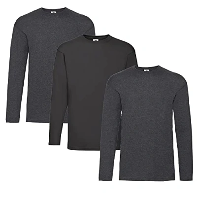 Abbildung von Fruit of the Loom Valueweight Langarm T Shirt für Herren, 2dark Heather + 1 Schwarz Hlkauf Notizblock, L