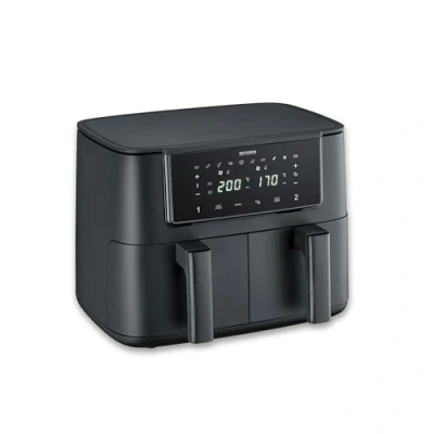 Abbildung von SEVERIN Heißluftfritteuse Black Line Dual Zone, 2 Fächer, Sync Cook und Finish, vielseitige Zubereitung, Pommes, Gemüse, Touch Display, 10 Programme, Warmhaltefunktion, 4L, 2600W, schwarz, FR 2463