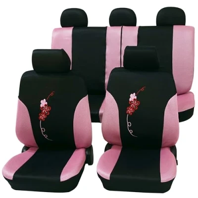 Abbildung von PETEX Auto Sitzbezüge Universal Komplett Set 17 teilig Flower pink, Eco Class mit SAB 1 Vario Plus
