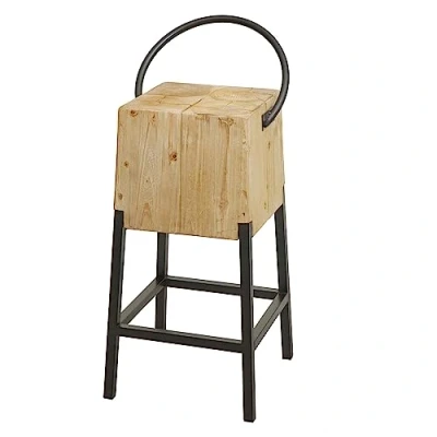 Abbildung von Mendler Barhocker HWC L76, Barstuhl Tresenhocker, Industrial Metall Massiv Holz MVG Zertifiziert, Natur