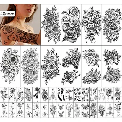 Abbildung von Wasserdichtes Temporäres Tattoo für Frauen und Mädchen 10 Blatt Extra Größer 30 winzig Gefälschte Aufkleber Kits Partydekoration